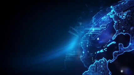 Abstract global network connection with digital earth on a futuristic blue technology background. Internet data communication concept. - Powered by Adobe