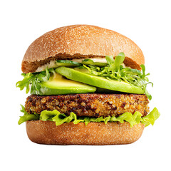 Delicious vegan burger with avocado and fresh greens