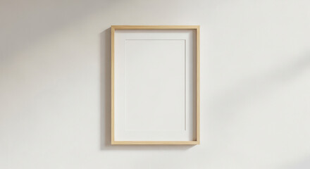 Simple Wooden Frame Mockup on a White Wall A Clean and Minimalist Display for Artwork or Photography in a Bright and Airy Setting Perfect for Showcasing Designs