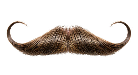 Detailed mustache isolated on transparent background, showcasing intricate hair strands and a classic handlebar style, perfect for design elements