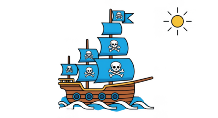 Pirate ship sails under a sunny sky