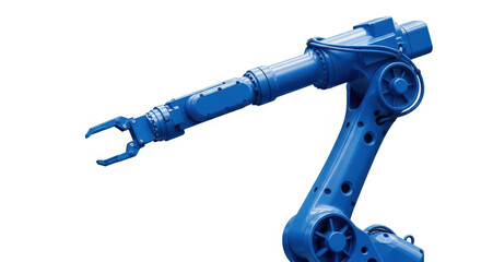 Precision Blue Industrial Robotic Arm Isolated on White Background Demonstrating Advanced Automation Technology for Manufacturing and Engineering Applications