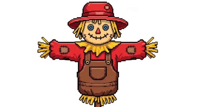 Pixel art scarecrow radiates charm