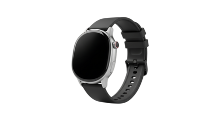 Smartwatch with black band isolated on transparent background is a wearable computer in the form of a wristwatch, providing features beyond timekeeping