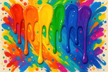 Dripping rainbow paint with colorful splashes. AI Generative.