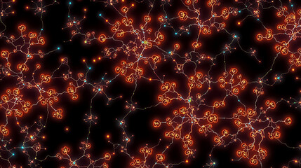 Fototapeta premium Glowing bioluminescent mycelium neural network seamless pattern.