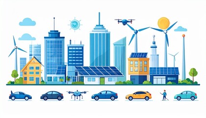 Flat Minimal Vector Renewable Future City Icon Set
