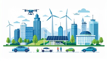 Flat Minimal Vector Renewable Future City Icon Set
