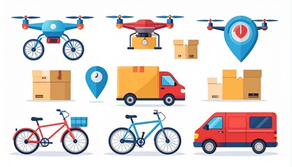 Flat Minimal Vector Delivery Service Icon Set
