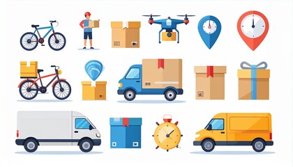 Flat Minimal Vector Delivery Service Icon Set
