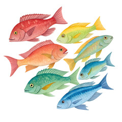 Colorful array of diverse fish.
