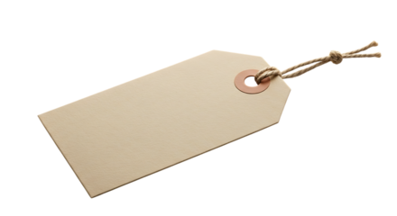 Blank brown paper price tag with string isolated on transparent background, perfect for adding your own text, logo, or design for retail or sale