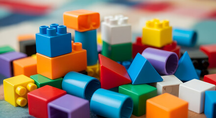 Obraz premium Artistic Photo of Scattered Toy Blocks in Abstract Composition