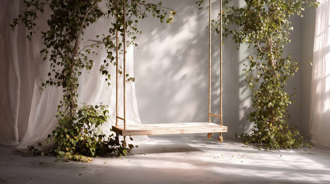 A swing in a magical atmosphere, can also serve as a stylish display podium for showcasing products