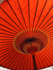 red wagasa umbrella close up and under