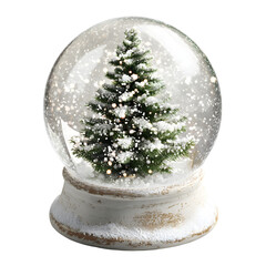 Snow globe with christmas tree, white on white background background high quality image simple stock photo clean background clear detail studio lighting minimal style centered view soft light image