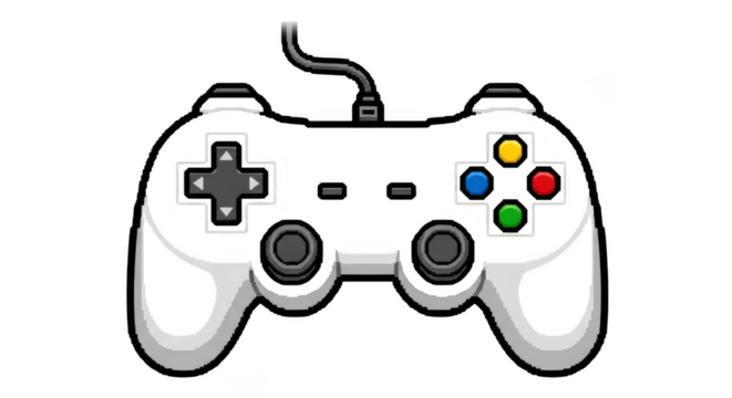 Pixelated game controller isolated on black