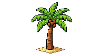 Pixelated palm tree rising from sand