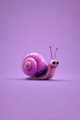 Cute cartoon snail with vibrant pink shell on a purple background, ideal for playful designs