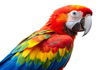Obraz premium Vibrant Scarlet Macaw Portrait with Detailed Plumage on Transparent Background