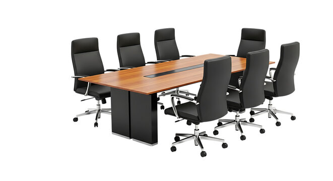 A modern conference table with chairs isolated on transparent background, ideal for business meetings, presentations, and collaborative discussions in office