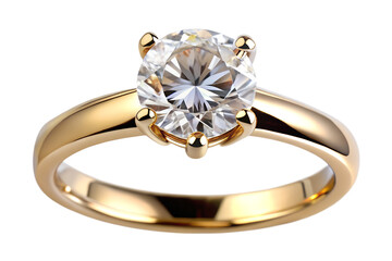 Elegant Gold Engagement Ring with Oval Cut Diamond on Transparent Background