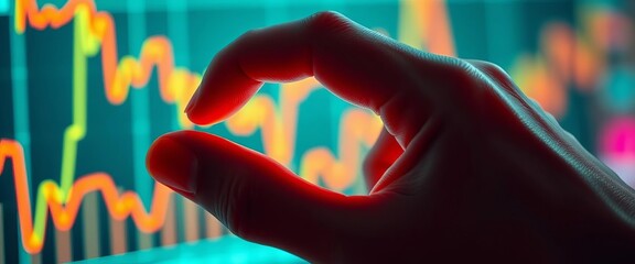Close-up of a hand gently grasping a line graph,  trend,  line
