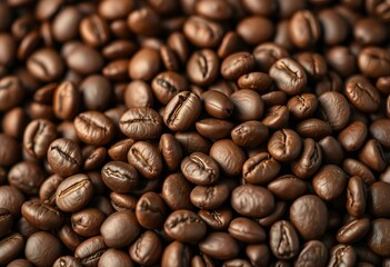 Fototapeta premium Close-up of roasted coffee beans, rich brown hues, espresso, detail
