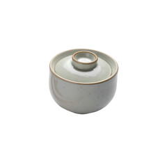 Speckled Ceramic Bowl with Lid Isolated on White Background