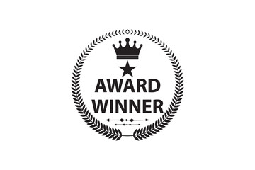 award winner icon, golden award winner badge with laurel wreaths icon set, vector illustration.