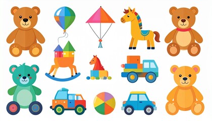 Flat Minimal Vector Kids Toys Icon Set
