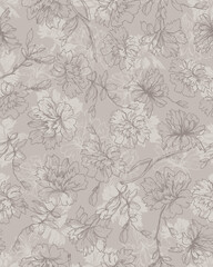 Seamless Retro Floral On Gray Background