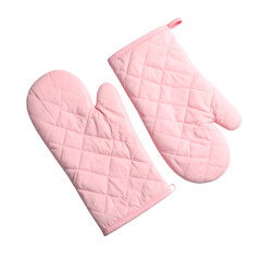 Pair of Pink Quilted Oven Mitts for Kitchen Safety


