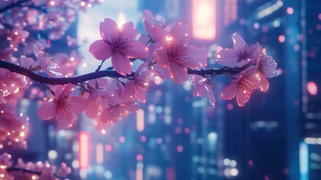 A branch of a cherry tree with pink flowers, suitable for spring or Easter-themed designs