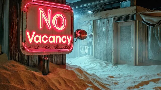 A bright neon sign with bold letters saying 'No Vacancy'