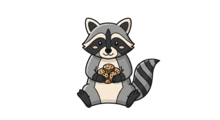 Smiling raccoon holding cookies