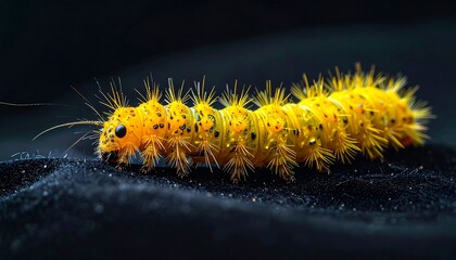 Close-up of a bright yellow caterpillar