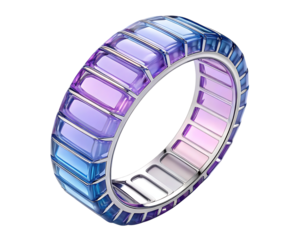 Stylish eternity ring isolated on transparent background featuring gradient sapphires