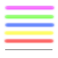 et of colorful glowing neon light bars and a dark line on white background