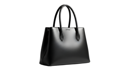 Elegant black leather handbag isolated on transparent background, a stylish accessory for fashionconscious women and everyday use