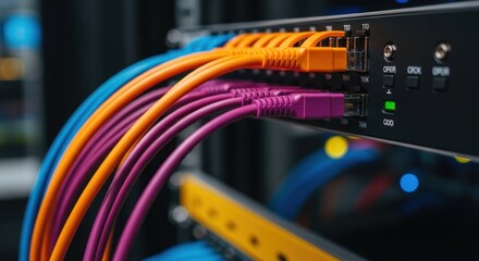 Network cables plugged into server