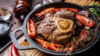 Braised osso buco beef shank with bone marrow