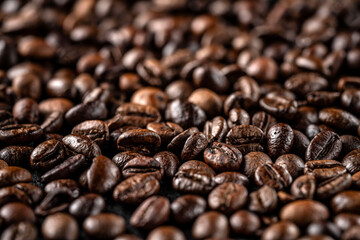 Closeup of roasted coffee beans texture