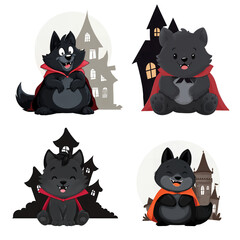 Cute Cartoon Wolves Dressed Vampires