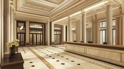 Grand Lobby Interior Design: Opulent Elegance and Classic Architecture