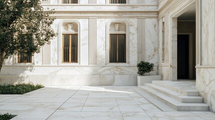 Serene Courtyard: Marble Elegance and Tranquil Design