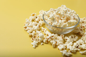 popcorn on a yellow background top view
