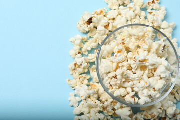 popcorn on a blue background top view
