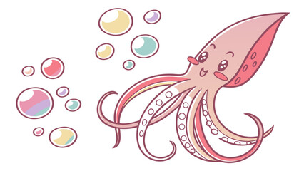 Adorable Cartoon Octopus with Bubbles Smiling and Playful in Illustration