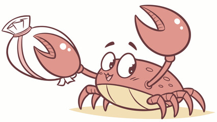 Cartoon Crab Holding a Bag Smiling with Joyful Expression and Big Eyes